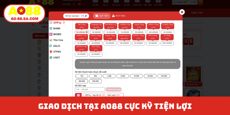 Giao dịch tại AO88 cực kỳ tiện lợi