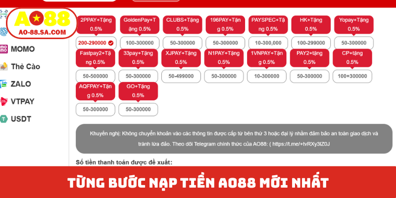 Từng bước nạp tiền AO88 mới nhất